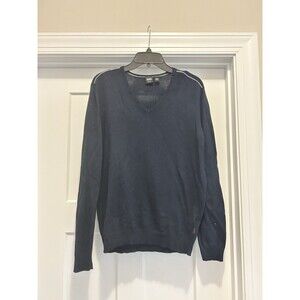 Mens Size Large Hugo Boss Long Sleeve Blue V Neck Wool Blend Sweater Academia